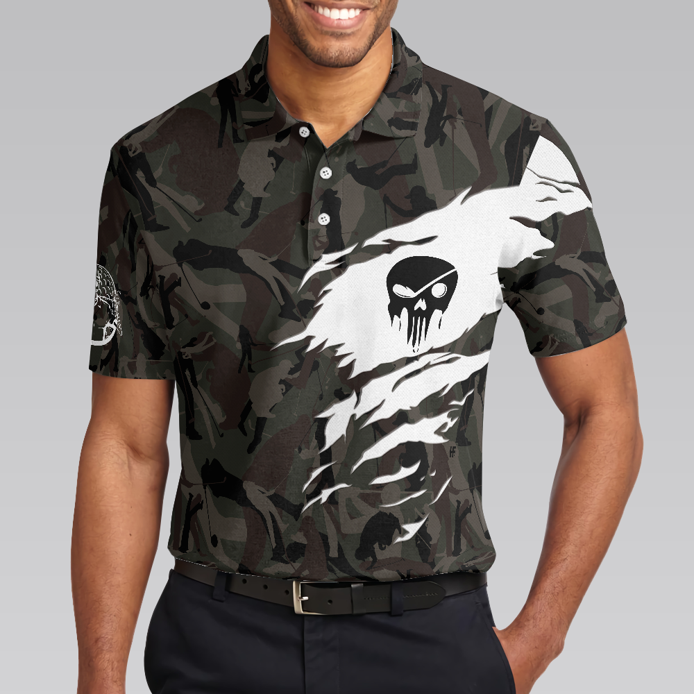 Never Underestimate An Old Man Camouflage Pattern Skull Polo Shirt Army Skeleton Golfer Polo Shirt Camo Golf Shirt For Men - 4