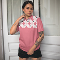 Science Pink Argyle Pattern Short Sleeve Women Polo Shirt - 4