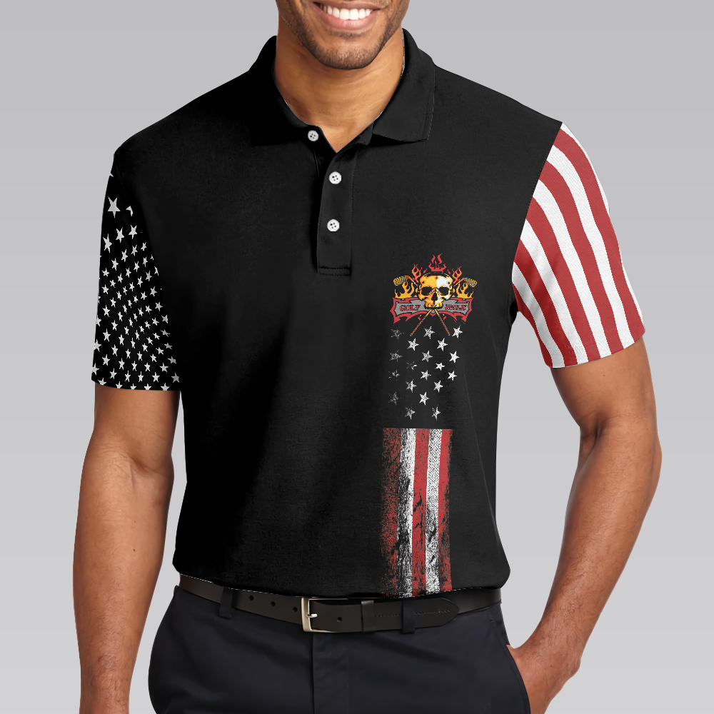 8-ball American Flag Short Sleeve Pattern Wet Paint Skull Golf Polo Shirt Dark Theme American Flag Polo Shirt Best Golf Shirt For Men - 1