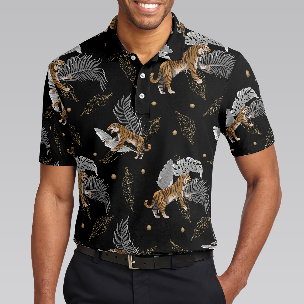 Tiger With Palm Leaves Tropical Tiger Polo Shirt Short Sleeve Tiger Shirt For Men Tiger Shirt Men Gift Idea - 4