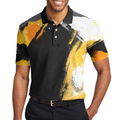 Golf On Artistic Black and Gold Crayon Strokes Short Sleeve Polo Shirt Golf Shirt For Men - 5