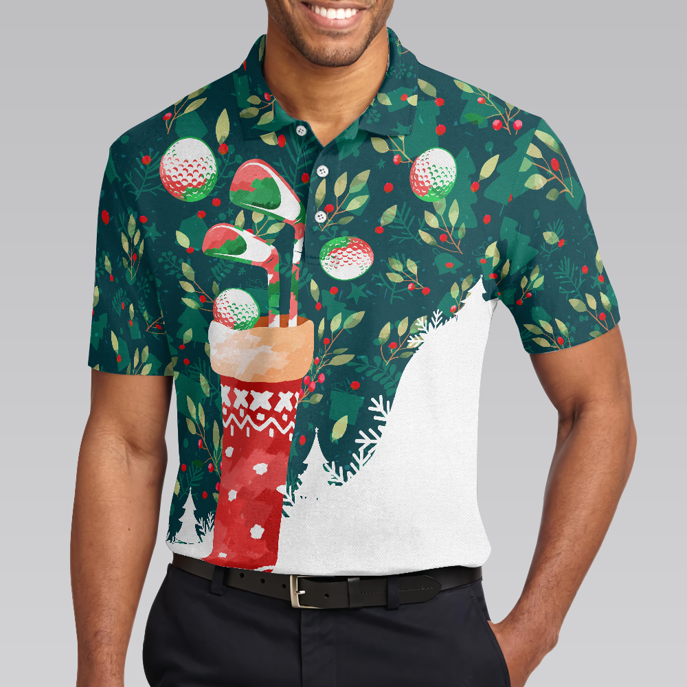 Christmas Golf Polo Shirts For Men and Women Christmas Socks With Golf Balls Pattern Mens Shirt Short Sleeve - 5