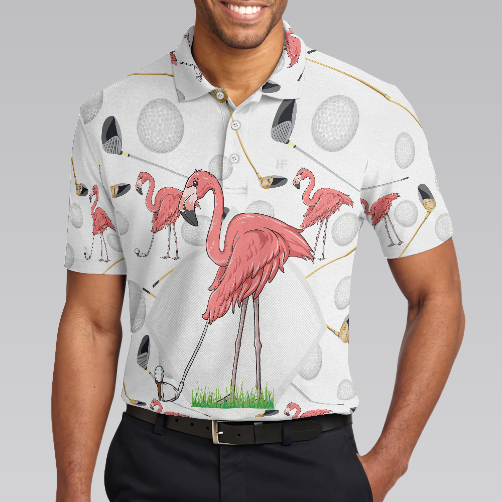 Flamingo Golfer Polo Shirt Pink Flamingo Golf Polo Shirt Flamingo Themed Short Sleeve Shirt For Golfers - 4