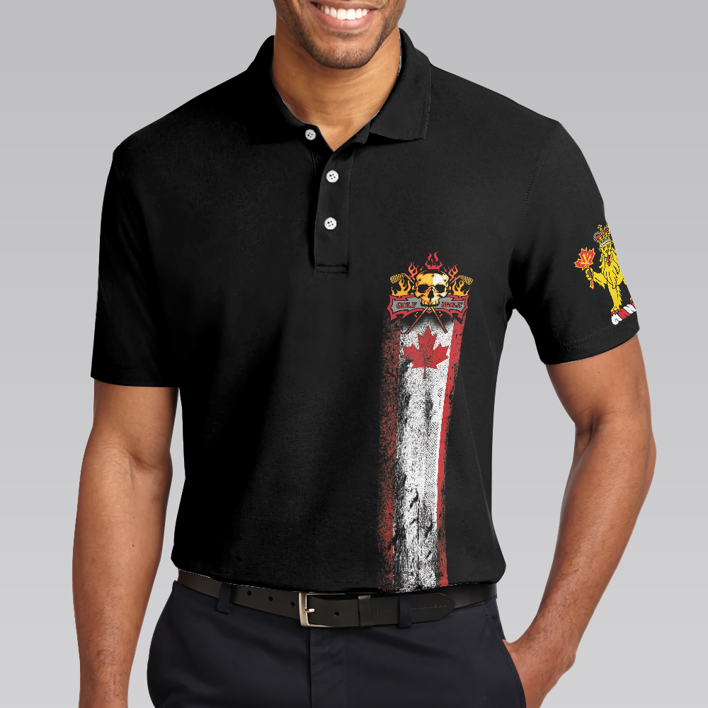 Golf Skull Canada Flag Short Sleeve Polo Shirt Black Wet Paint Skull Polo Shirt Canadian Golf Shirt For Men - 5