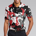 Red And White Camouflage Golf Short Sleeve Polo Shirt Golfer Silhouette Polo Shirt Camo Golf Shirt For Men - 4