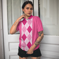 Anytime Is A Good Time For Golf Short Sleeve Women Polo Shirt Pink Argyle Pattern Golf Shirt For Female Golfers - 4