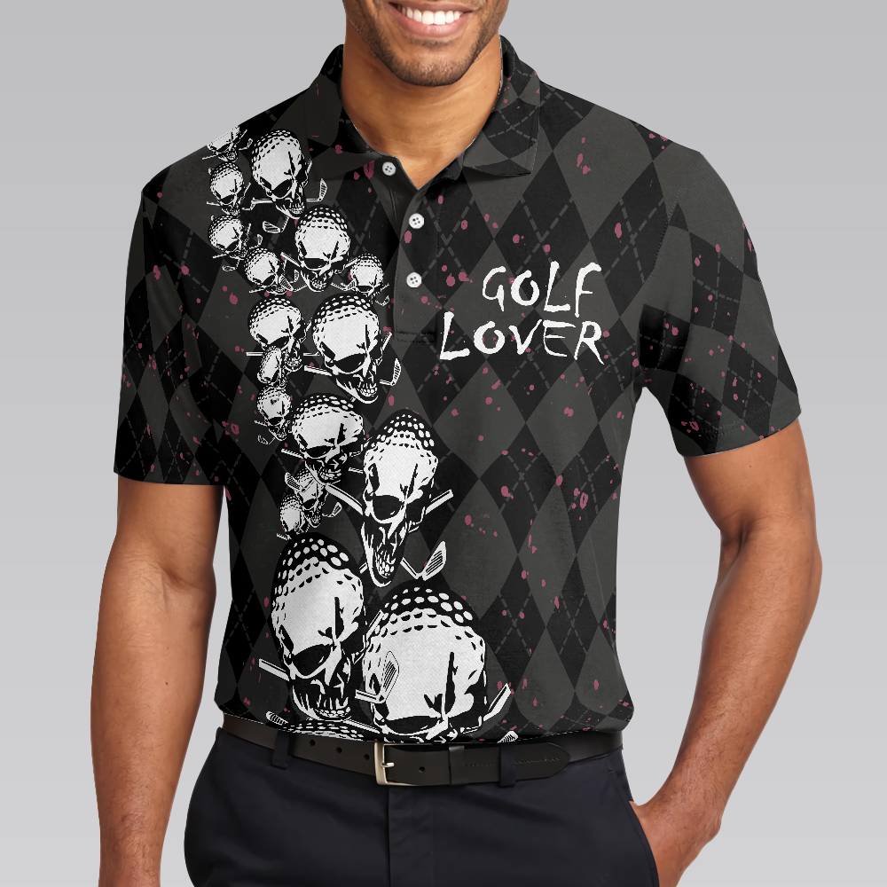 Elegant Argyle Pattern And Skull Golf Lover Polo Shirt V2 Black Skull Golf Shirt For Men - 5