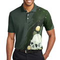 Water Color Golf Skull with Golf Ball Short Sleeve Polo Shirt Dark Green Golf Shirt For Men - 5