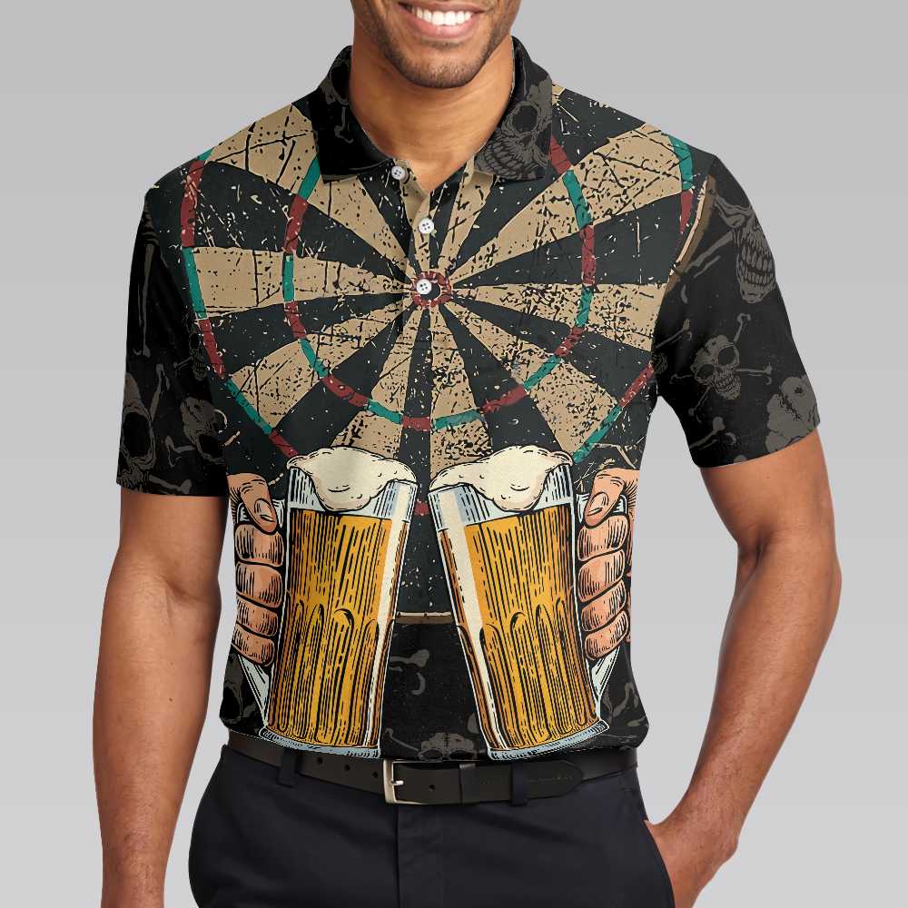 Darts And Beer Thats Why Im Here Short Sleeve Polo Shirt Skull Darts Print Shirt For Men - 5