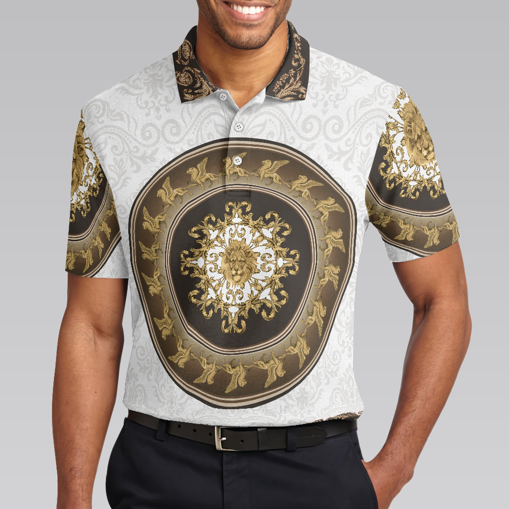 Lion Of Saint Mark Vintage Style Polo Shirt Luxury Golden Baroque Pattern Polo Shirt For Men - 4