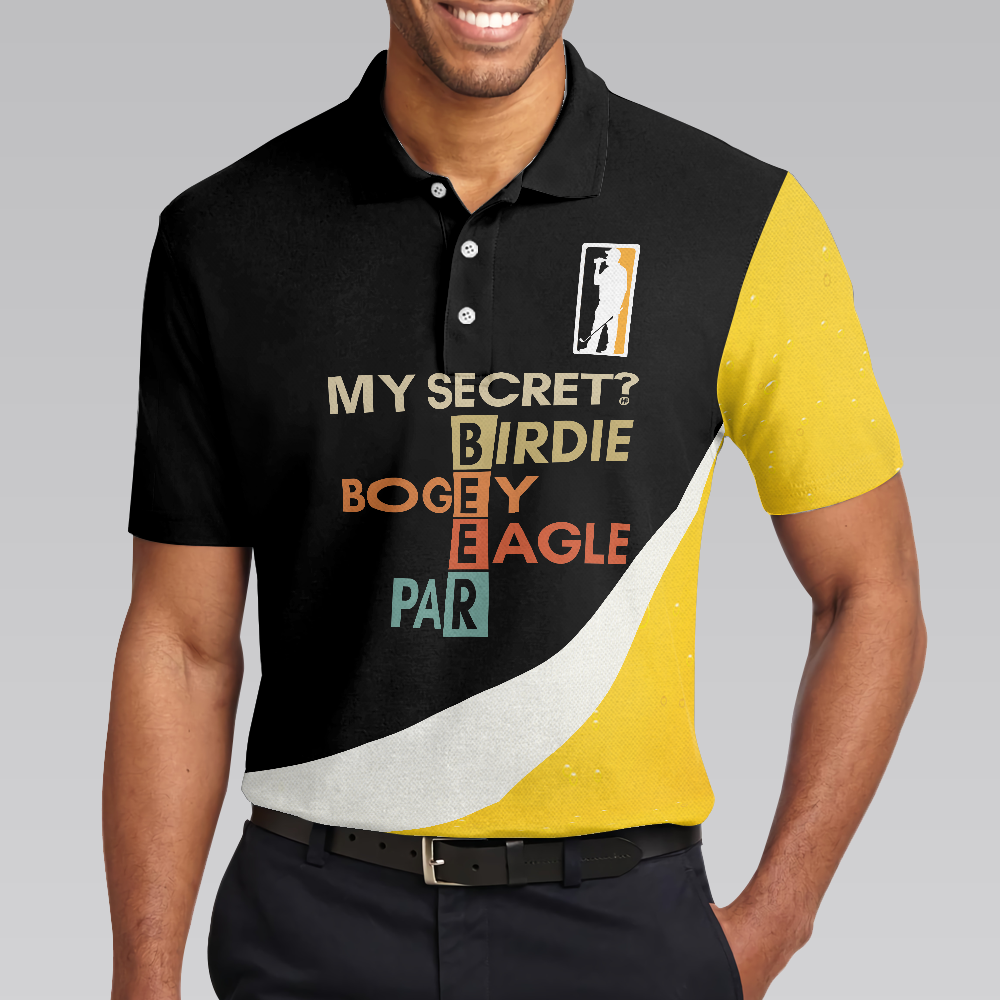 My Golf Secret Beer Short Sleeve Polo Shirt Black and Yellow Polo Shirt Golf Shirt For Beer Lovers - 4