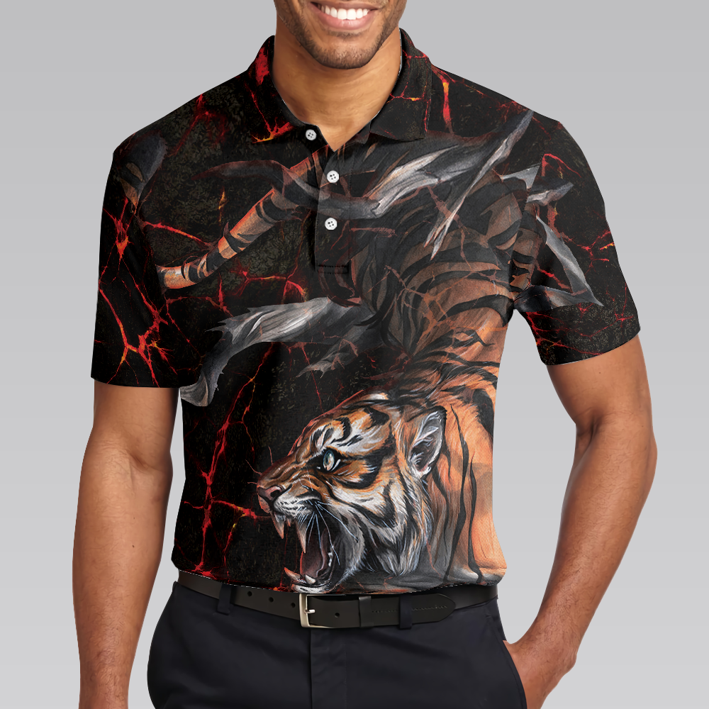 Tiger In The Dark Polo Shirt Cool Tiger Polo Shirt For Men Short Sleeve Tiger Shirt Gift Idea - 5