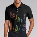 Skeleton Playing Golf Polo Shirt Rainbow Pallette Fire Golfing Polo Shirt Cool Golf Shirt For Men - 4