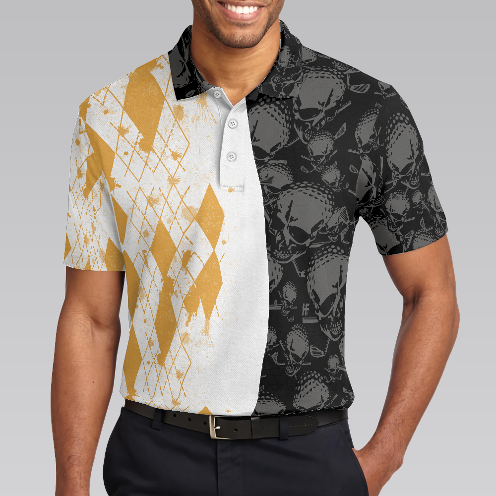 Grip It Rip It Sip It Golf V2 Polo Shirt Yellow Argyle Pattern Golf Shirt Skull Golf Shirt Design - 5