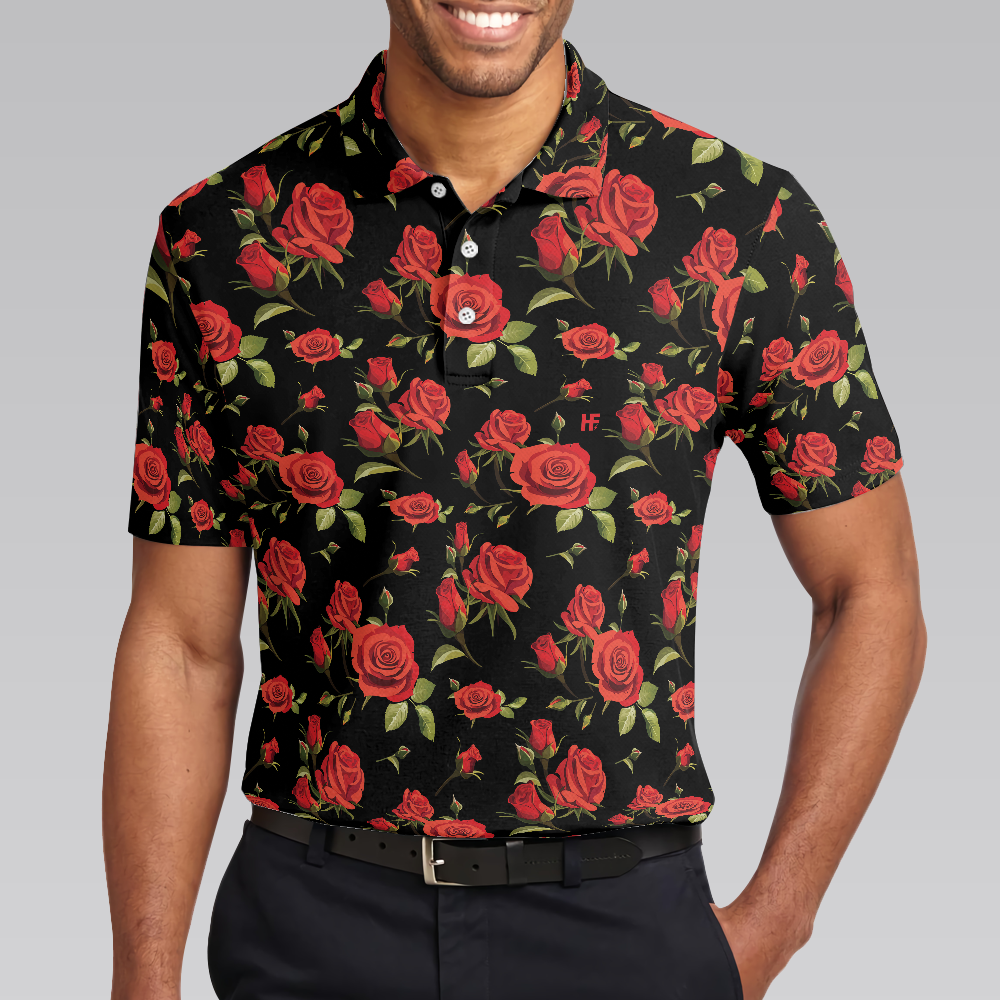 Red Roses Polo Shirt Red Roses Seamless Pattern Shirt For Adults Best Rose Themed Gift Idea For Rose Fans - 5