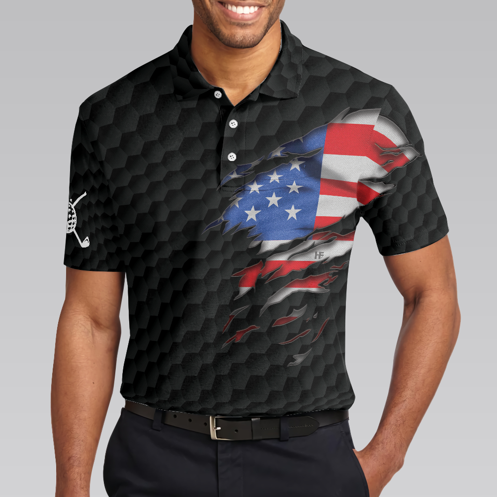 American Flag Teared Golf Pattern Golf Polo Shirt Best Golfing Shirt Design For Patriotic Golfers - 5