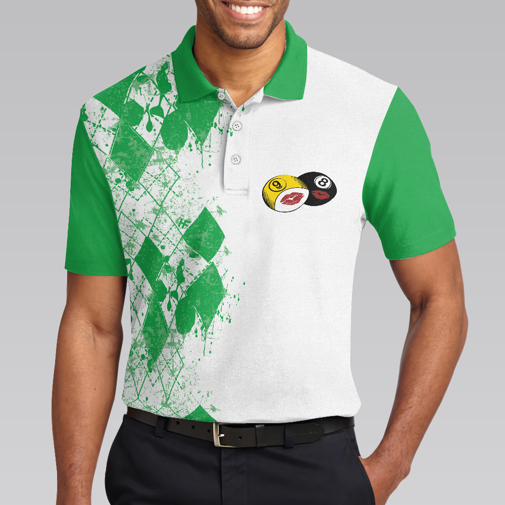 Kiss My Balls Polo Shirt Green Argyle Pattern Billiards Shirt Polo Style Billiards Shirt Gift For Billiard Lovers - 4