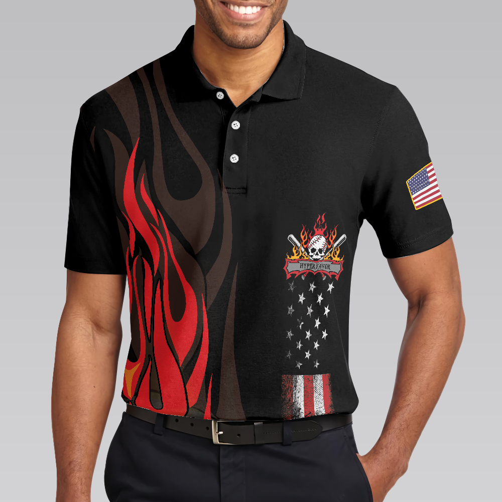 Flame Baseball Skull Polo Shirt Baseball American Flag Polo Shirt Best Baseball Shirt For Men - 4