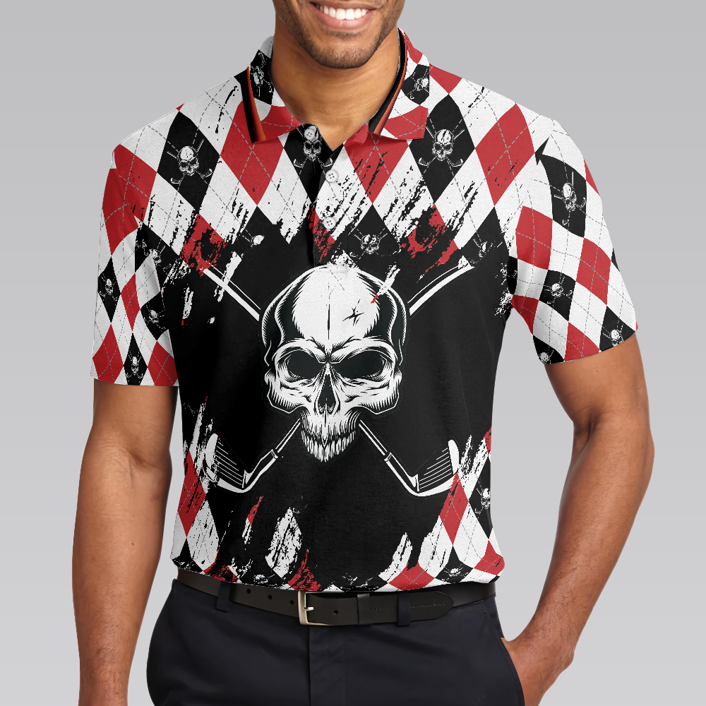 Just Gonna Stand There And Watch Me Golf Polo Shirt Argyle Pattern Skull Golf Shirt For Men - 4