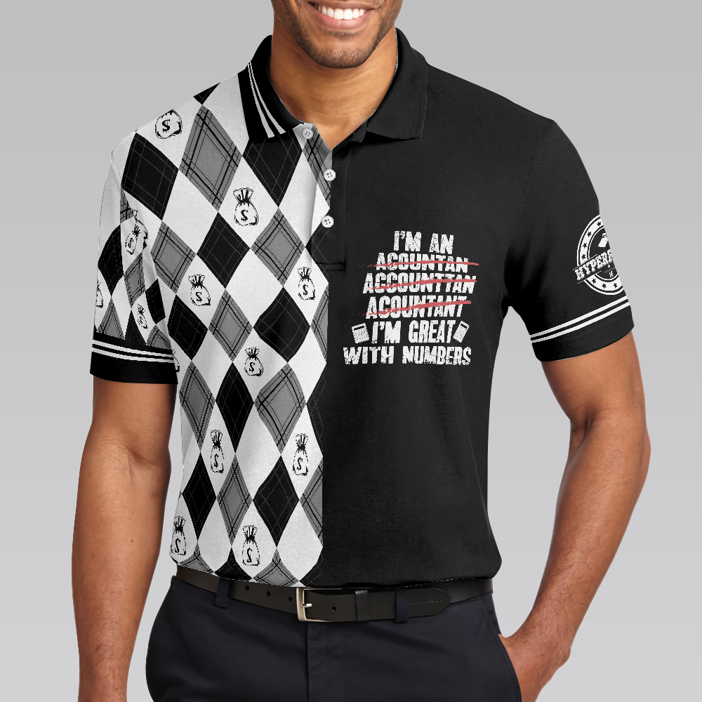 Im An Accountant Im Great With Numbers Polo Shirt Argyle Pattern Accountant Shirt For Men - 4