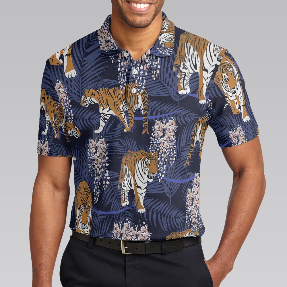 Tiger  Tropical Leaves Tiger Polo Shirt For Men Tropical Tiger Shirt Short Sleeve Gift For Tiger Lover - 5