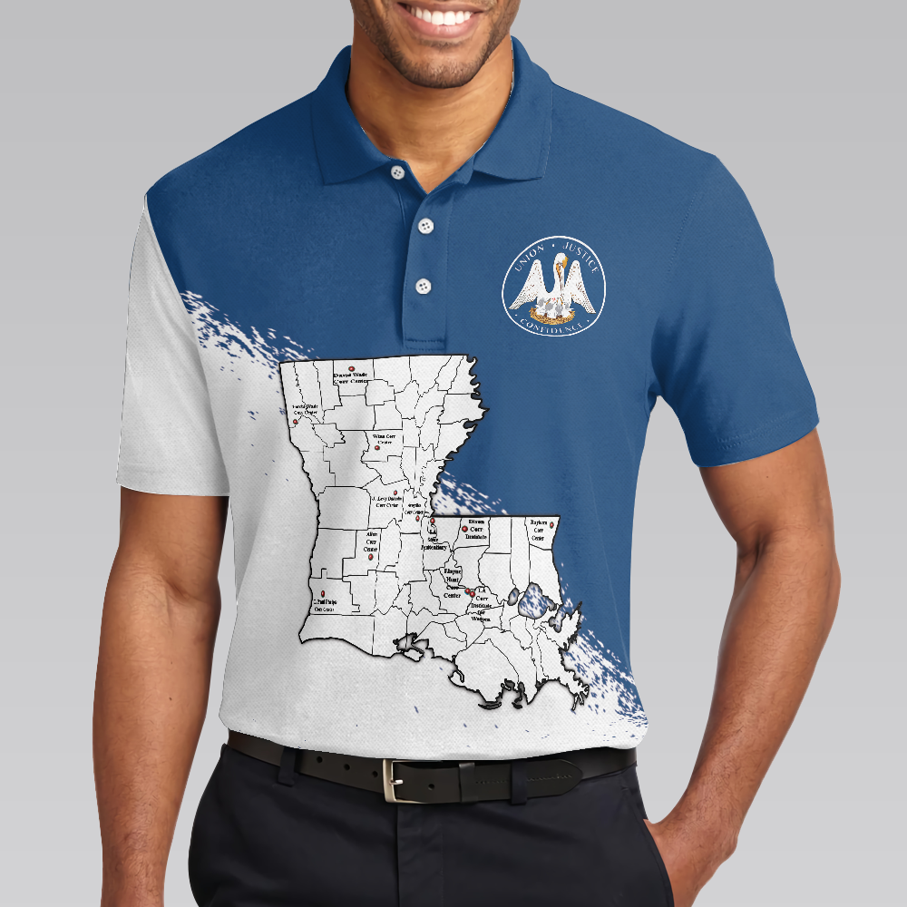 Louisiana State And Map Short Sleeve Polo Shirt Cool Lousiana Flag Shirt For Men - 5