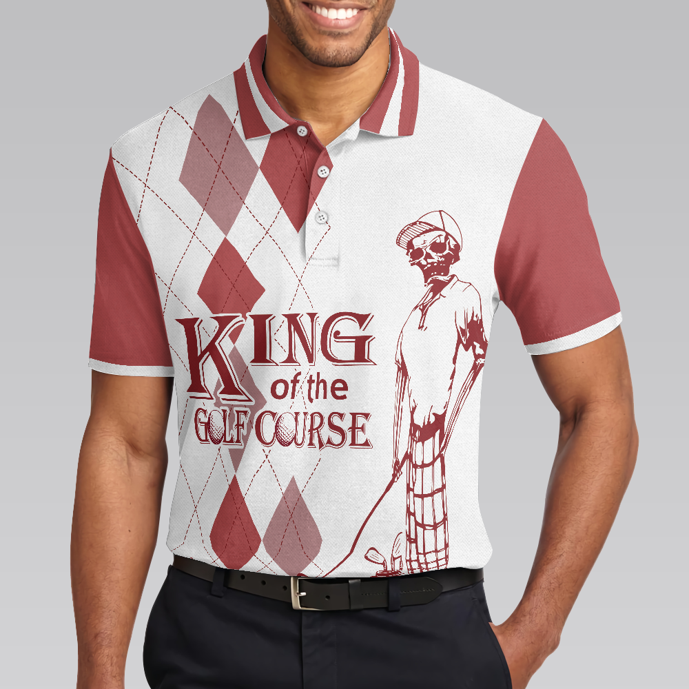 King Of The Golf Course Golf Polo Shirt Red Argyle Pattern Skeleton Golfer Polo Shirt Best Golf Shirt For Men - 5