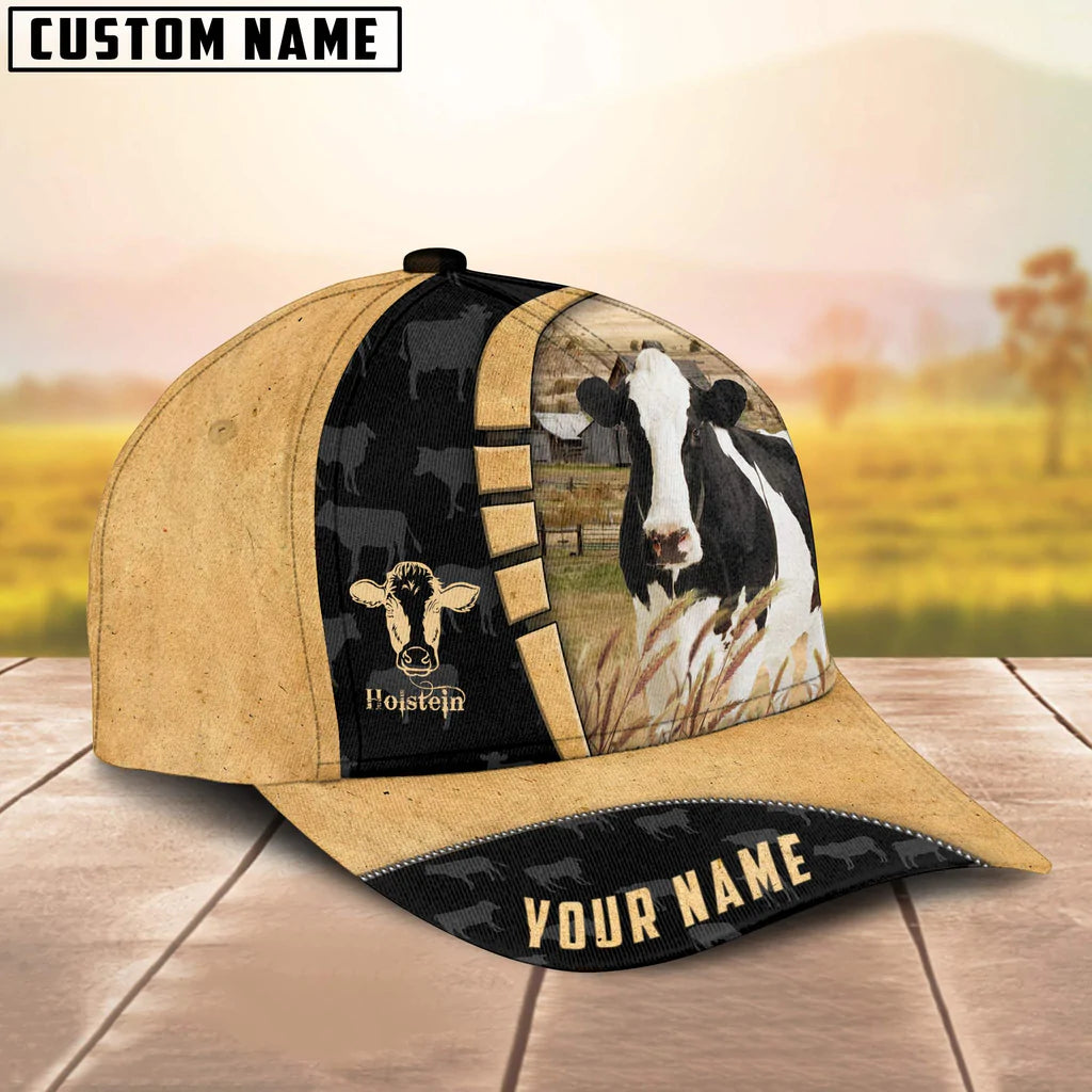 Custom Name Holstein Cattle 3D Cap, Baseball Hat For Farmer, Gift for cow lover