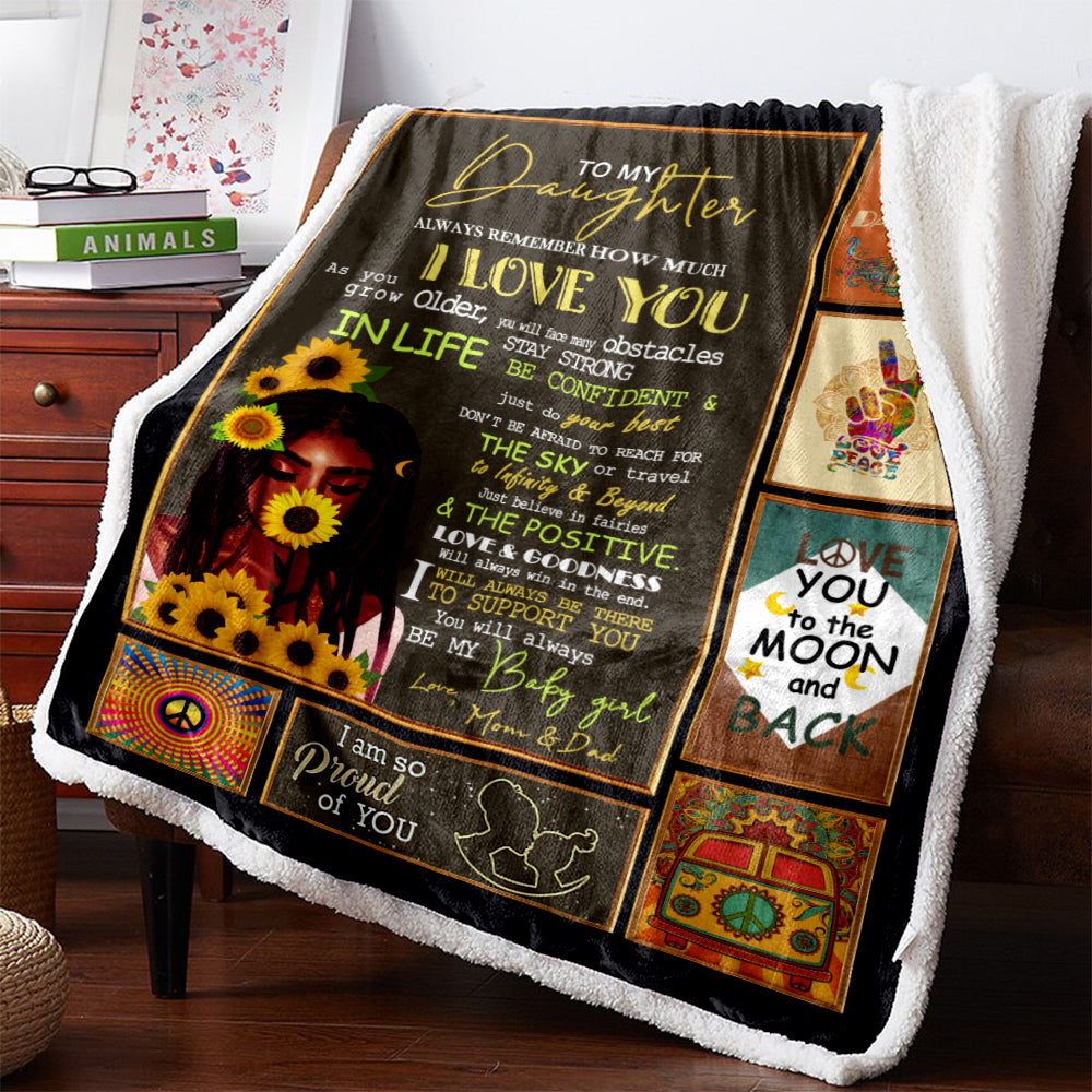 Blanket Black Hippe To My Daughter Love Mom  Dad  Quilt  Sherpa Fleece Blanket