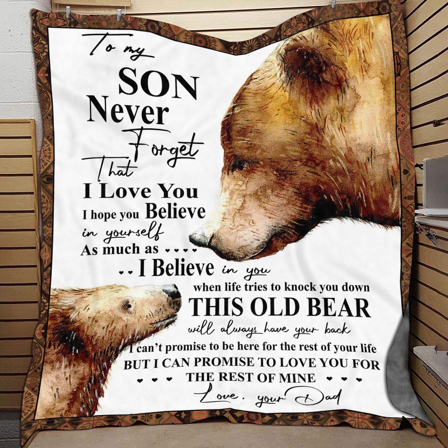 Bear To My Son Love Dad Blanket Fleece Blanket Quilt 