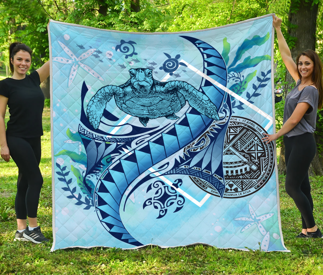 American Samoa Polynesian Turtle Under The Sea Quilt Fleece Blanket