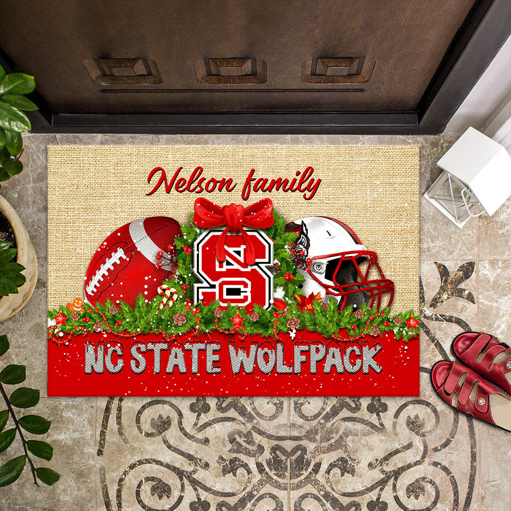 NC State Wolfpack Doormat Personalized Your Name, Sport Team Doormat, Christmas Gifts For Football Fan, Home Decor ETHY-52726
