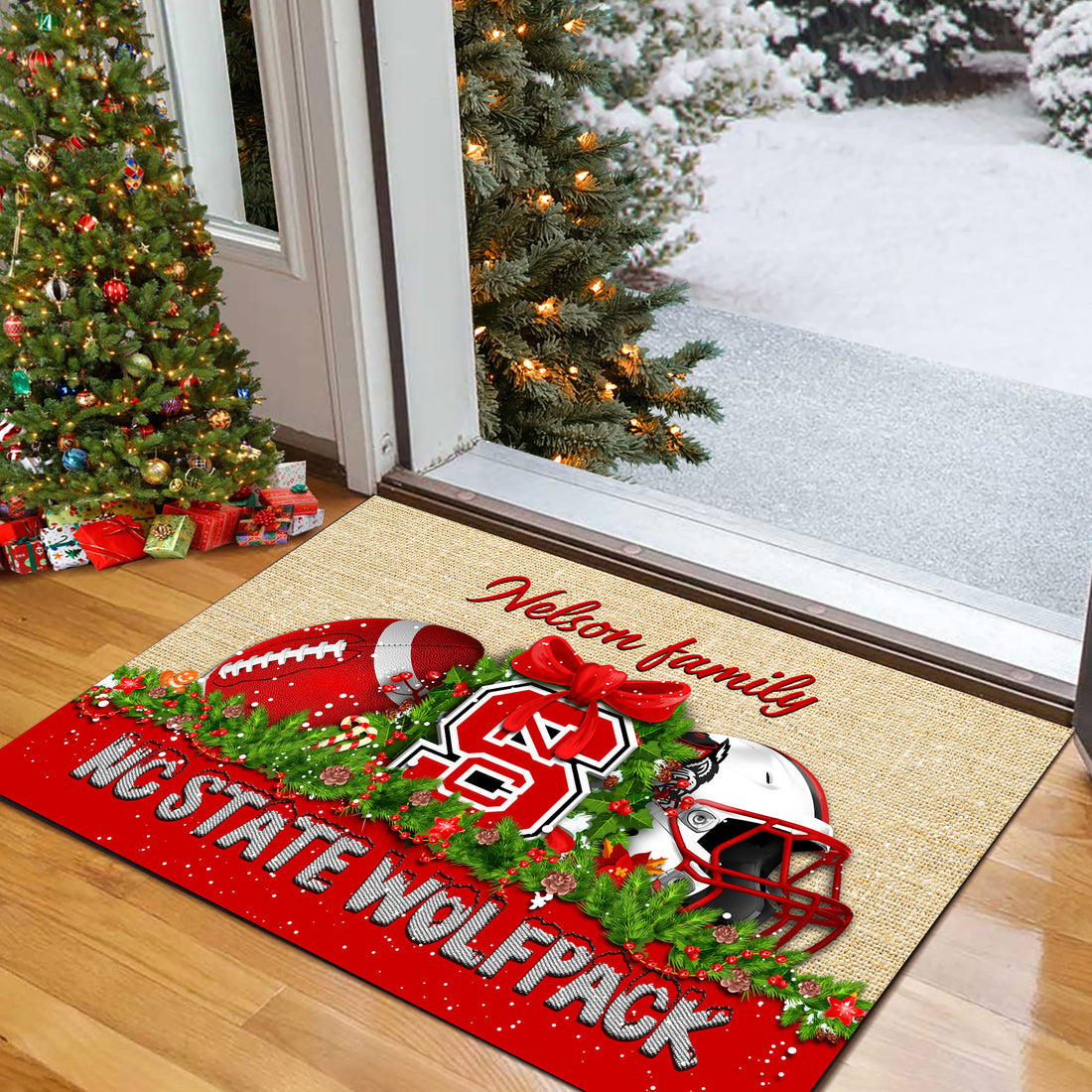NC State Wolfpack Doormat Personalized Your Name, Sport Team Doormat, Christmas Gifts For Football Fan, Home Decor ETHY-52726