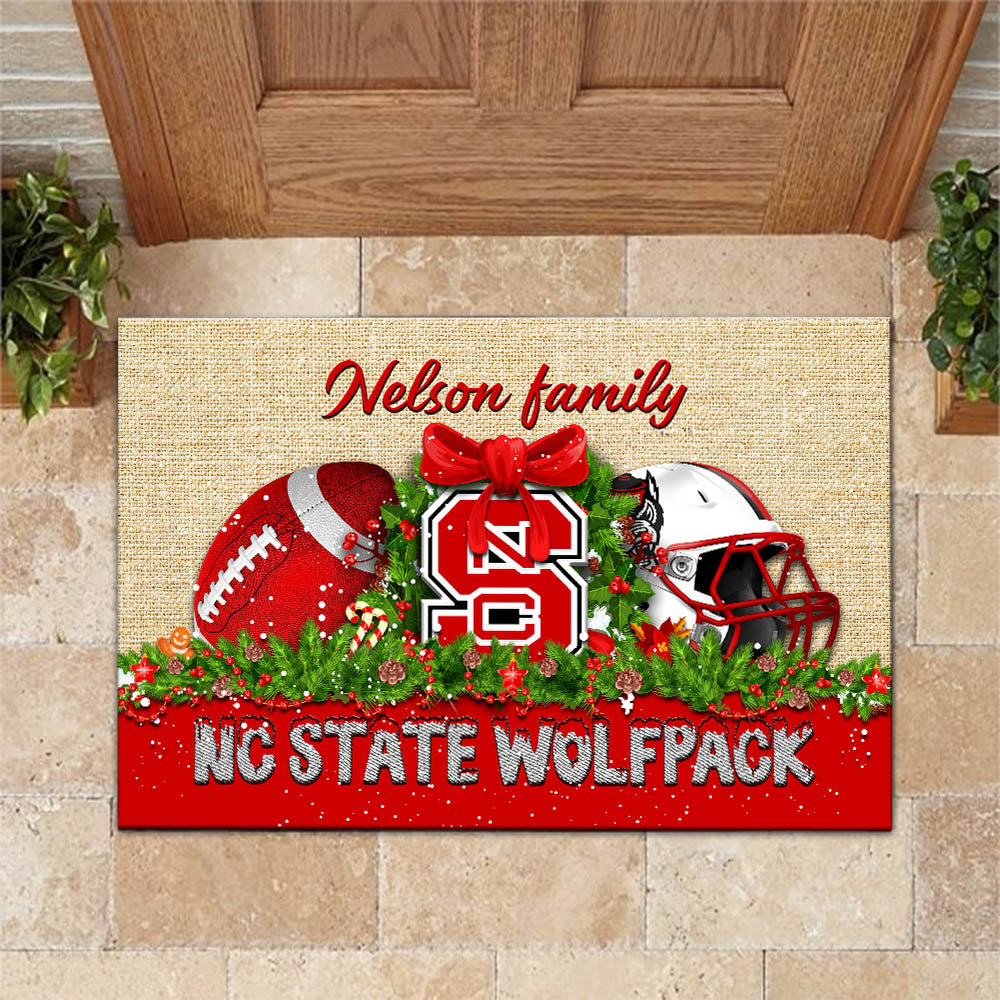 NC State Wolfpack Doormat Personalized Your Name, Sport Team Doormat, Christmas Gifts For Football Fan, Home Decor ETHY-52726