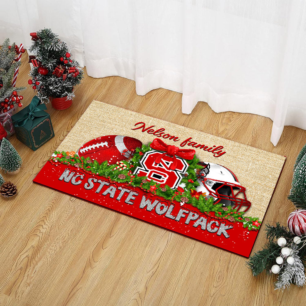 NC State Wolfpack Doormat Personalized Your Name, Sport Team Doormat, Christmas Gifts For Football Fan, Home Decor ETHY-52726