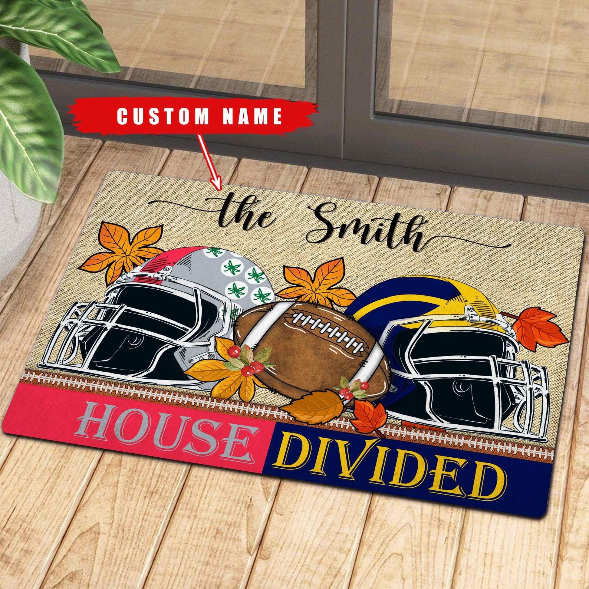 NCAA00-Welcome Fall Football House Divided Doormat - Custom name
