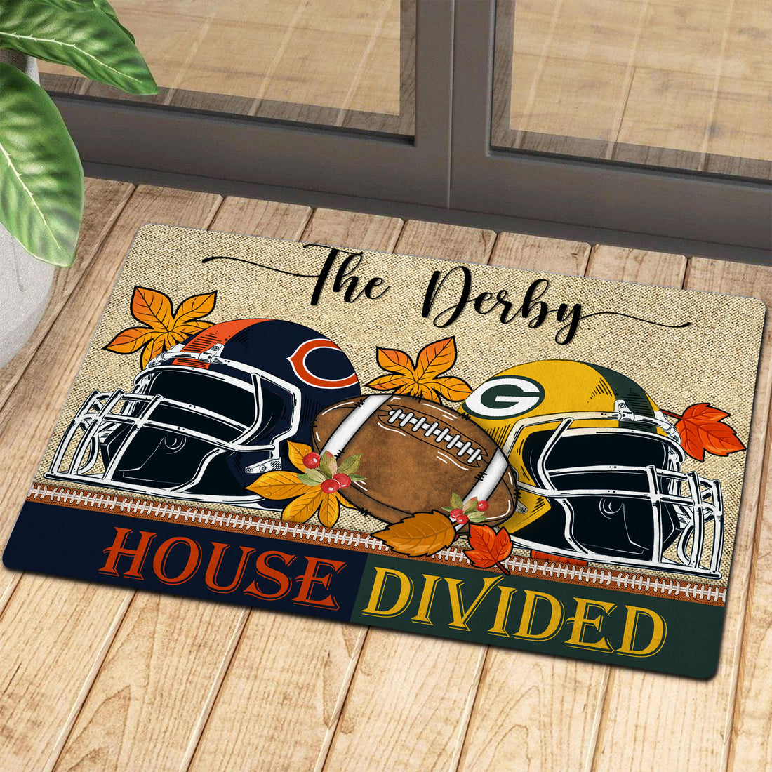 NCAA00-Welcome Fall Football House Divided Doormat - Custom name