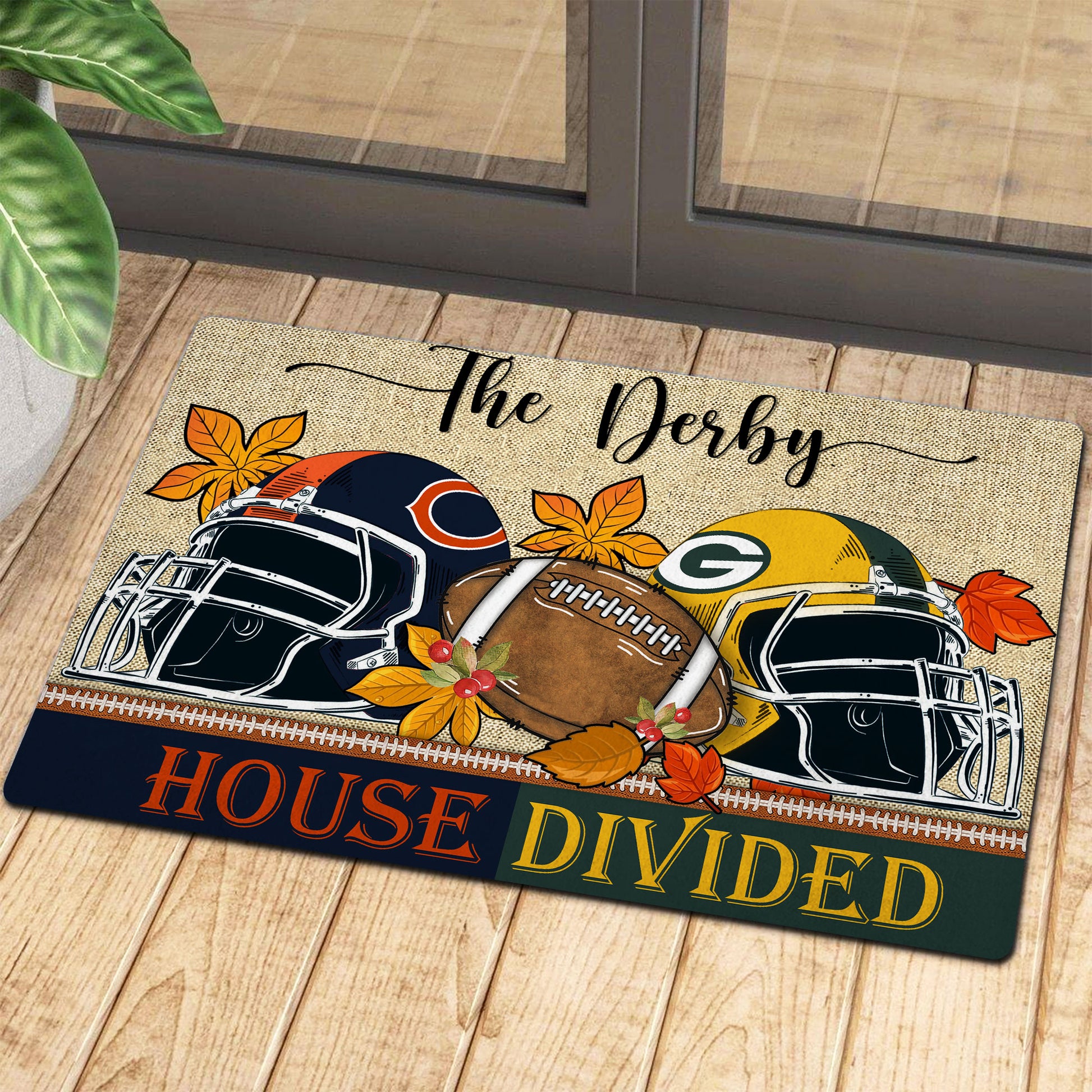NCAA00-Welcome Fall Football House Divided Doormat - Custom name