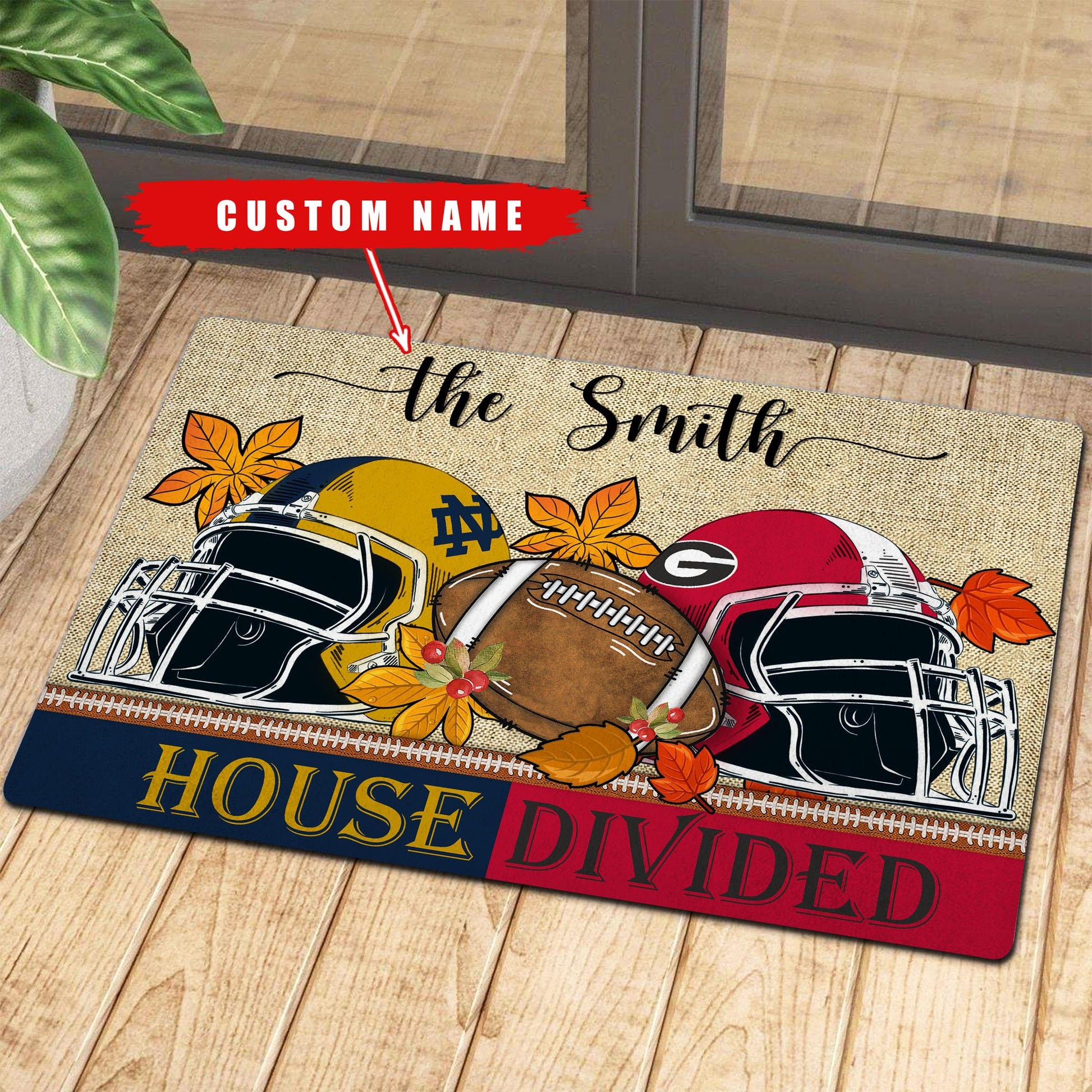 NCAA00-Welcome Fall Football House Divided Doormat - Custom name