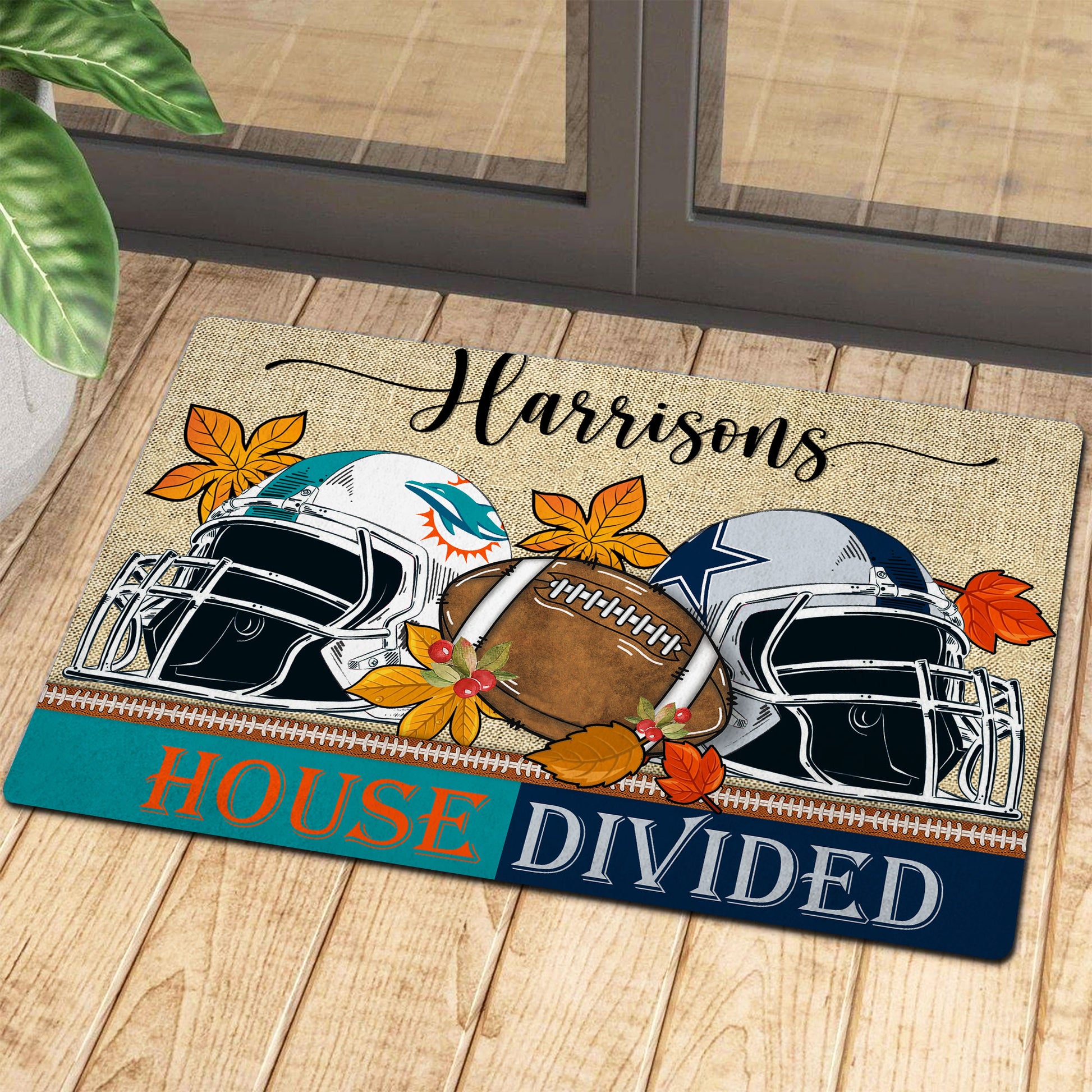 NCAA00-Welcome Fall Football House Divided Doormat - Custom name
