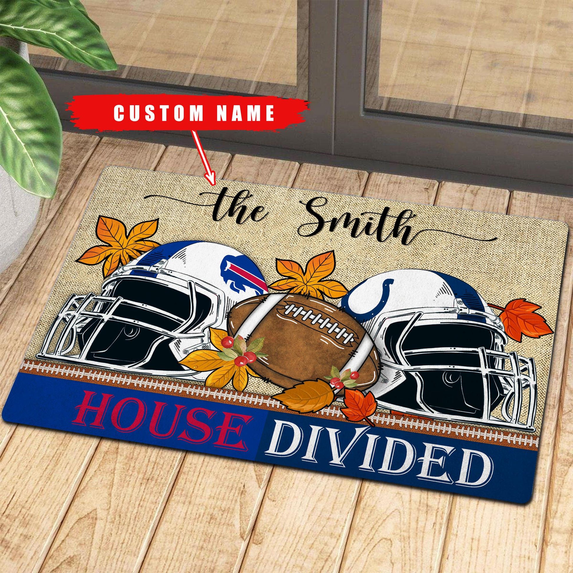 NCAA00-Welcome Fall Football House Divided Doormat - Custom name