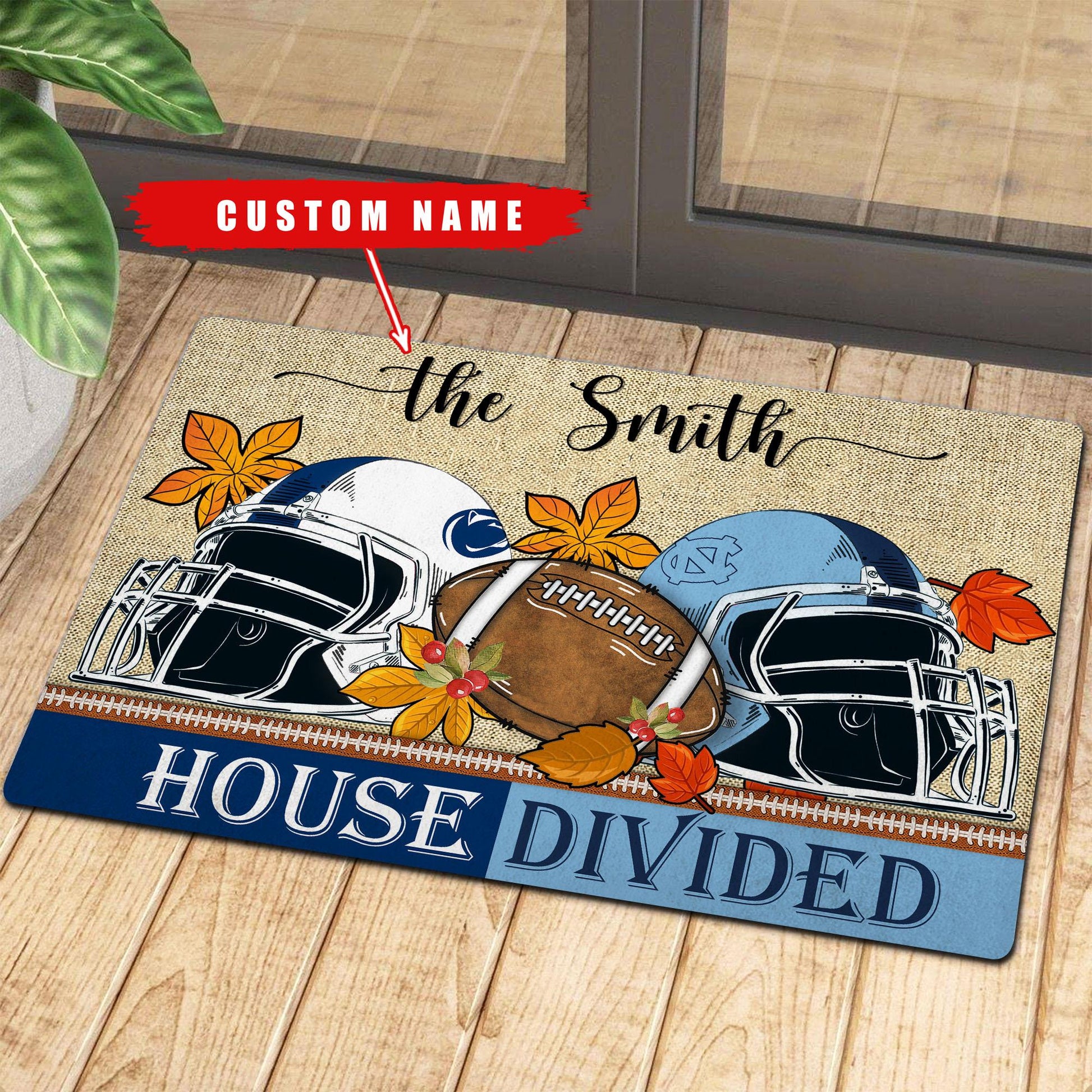 NCAA00-Welcome Fall Football House Divided Doormat - Custom name