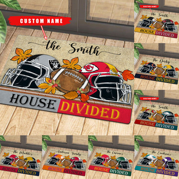 NCAA00-Welcome Fall Football House Divided Doormat - Custom name
