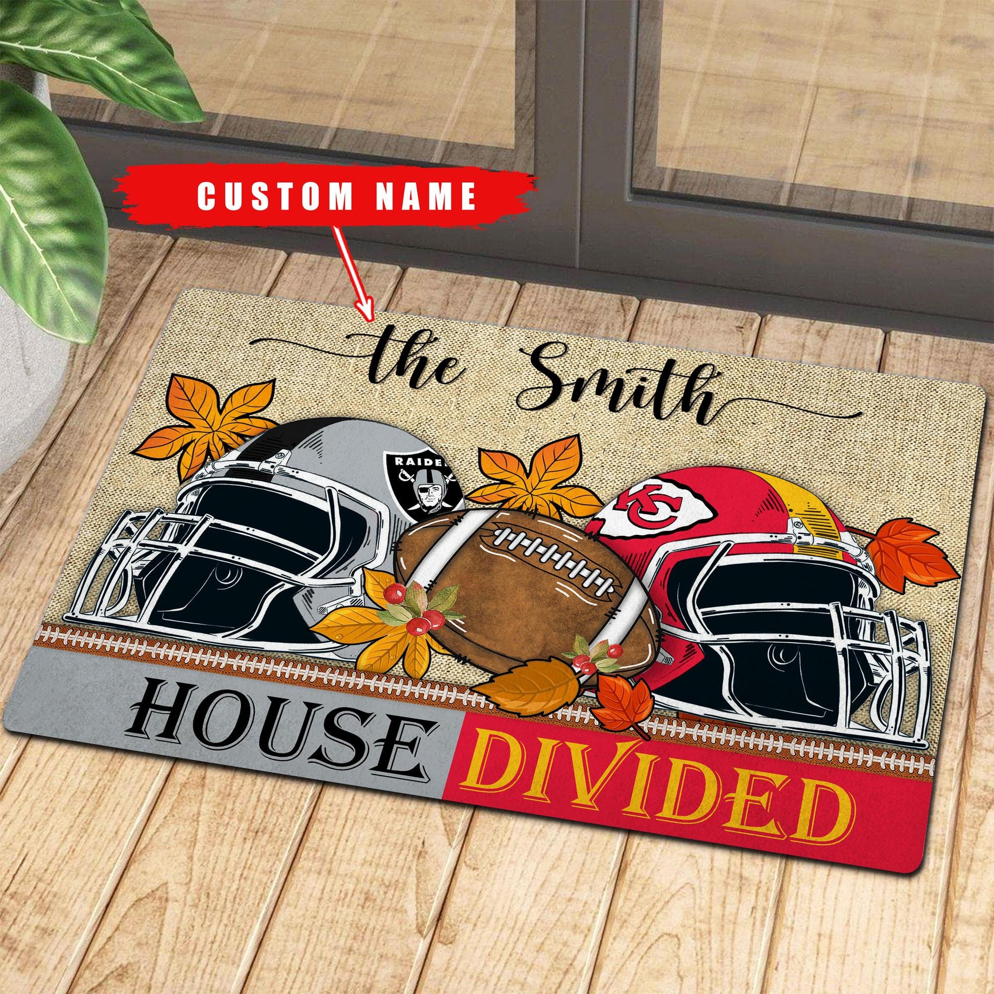 NCAA00-Welcome Fall Football House Divided Doormat - Custom name