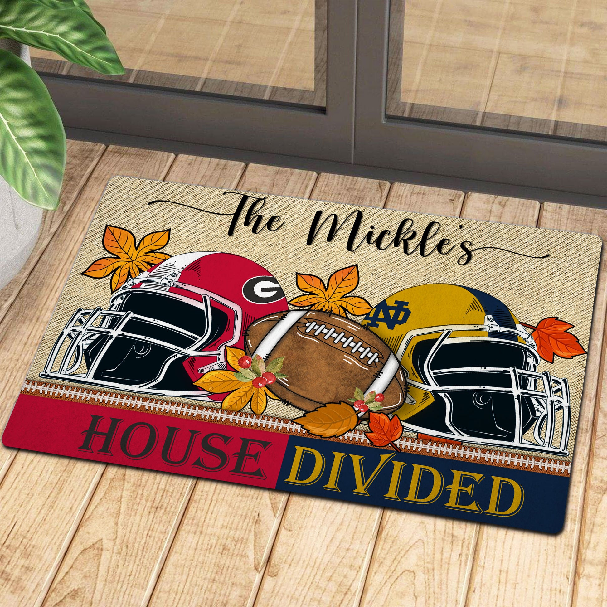 NCAA00-Welcome Fall Football House Divided Doormat - Custom name