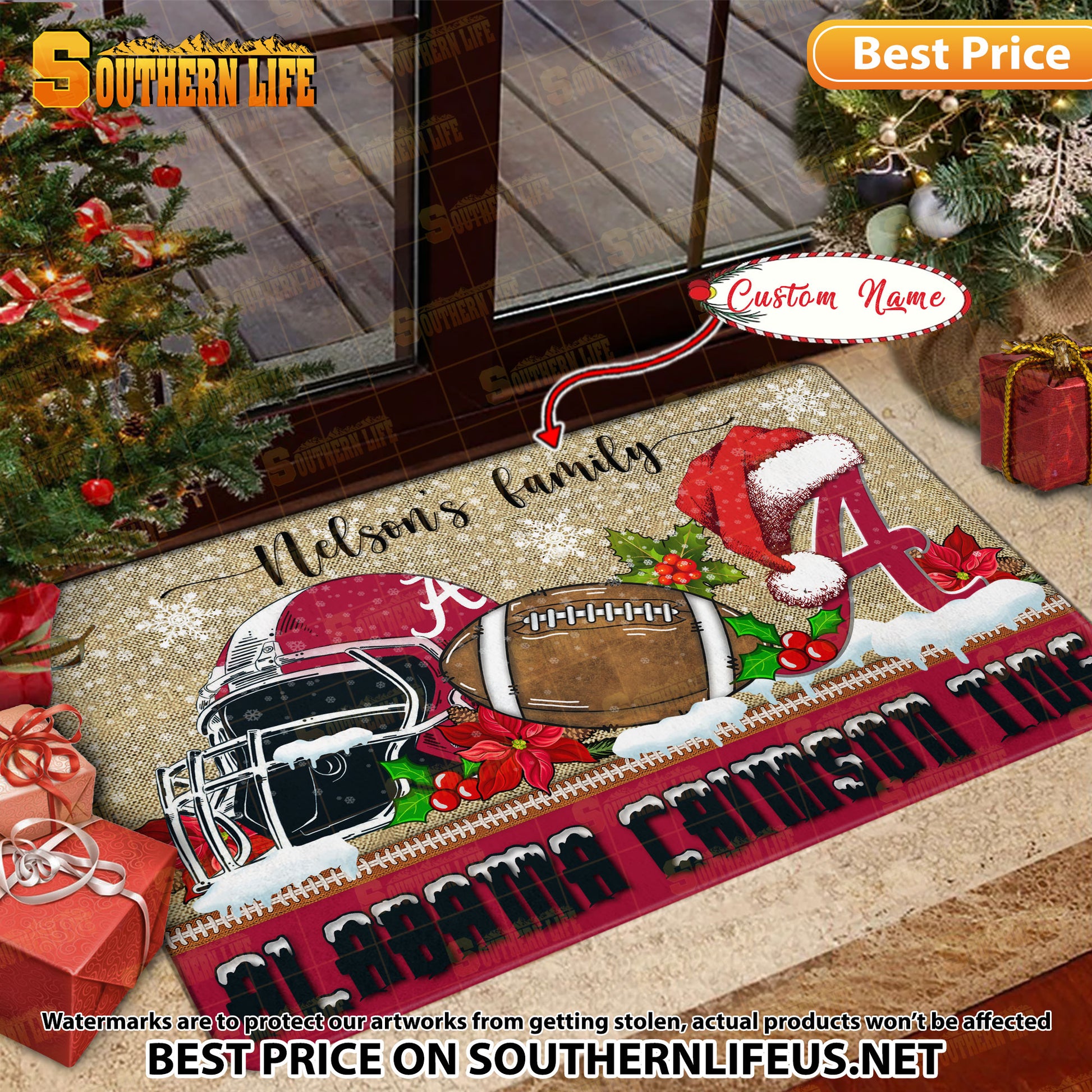 NCAA01-Alabama Crimson Football X-Mas Doormat - Custom name
