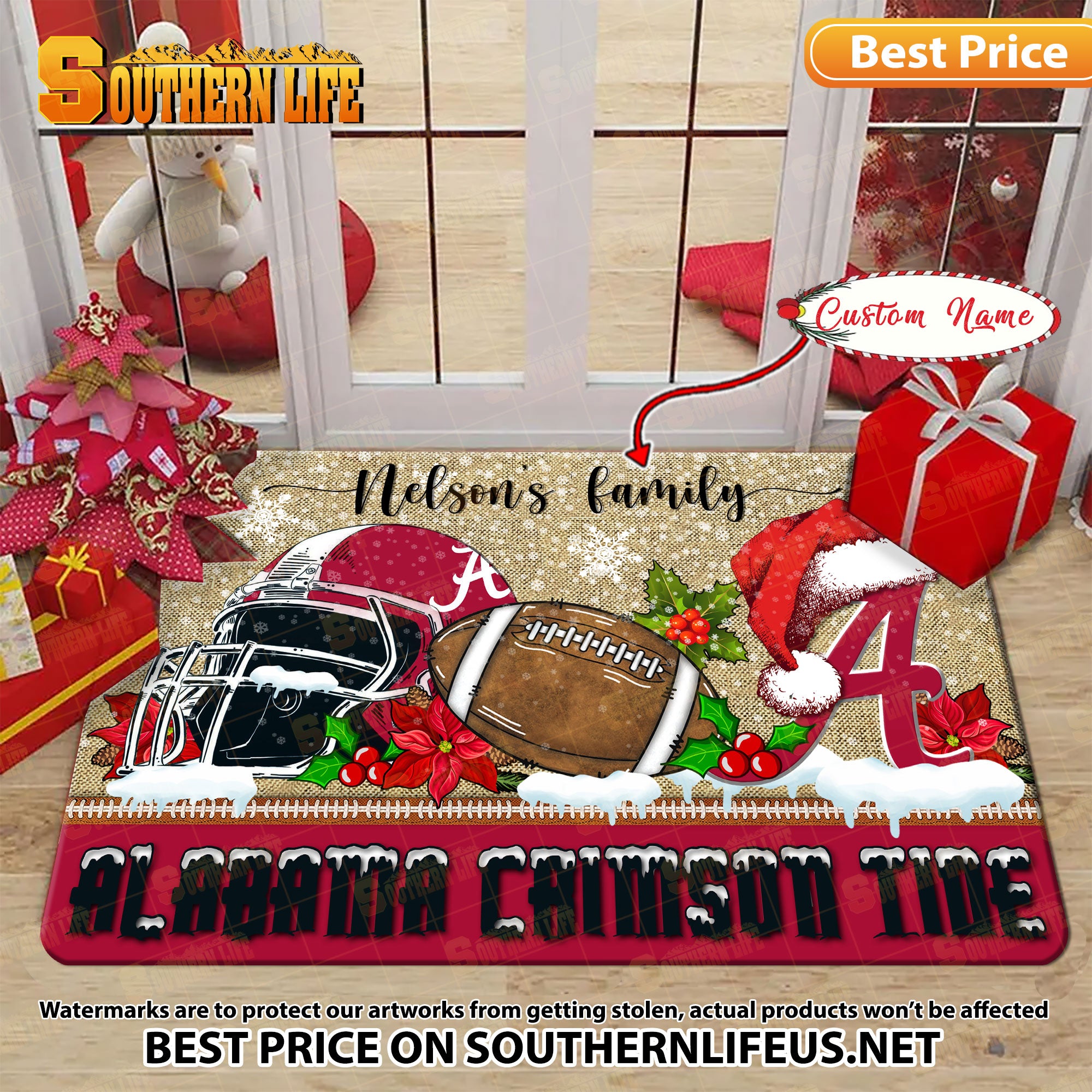 NCAA01-Alabama Crimson Football X-Mas Doormat - Custom name