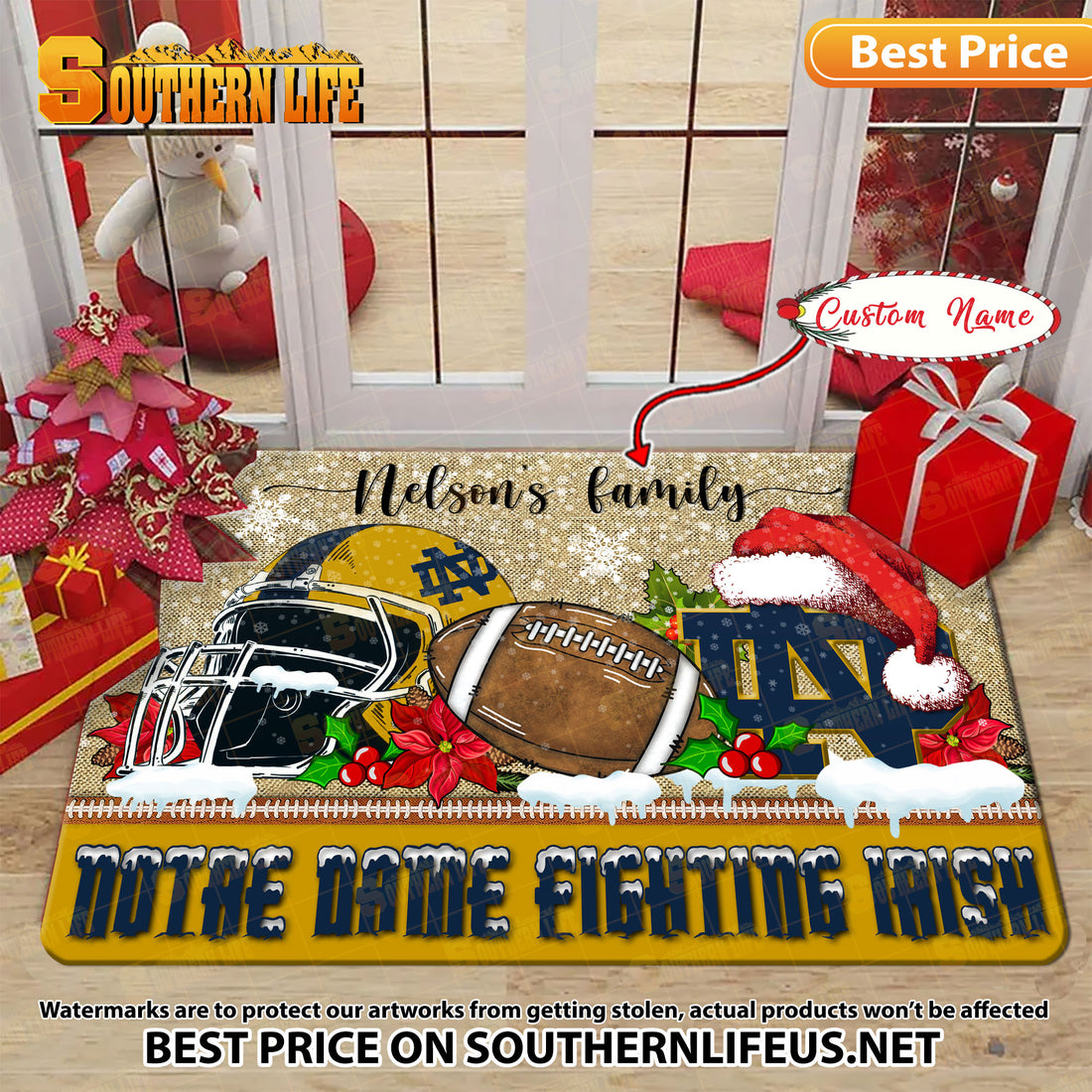 NCAA02-Notre Dame Fighting Irish Football X-Mas Doormat - Custom name
