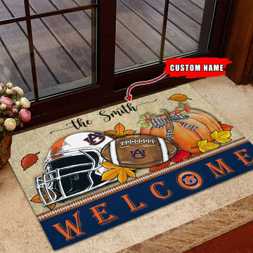 NCAA03-Auburn Tigers Welcome Fall Football Doormat - Custom name