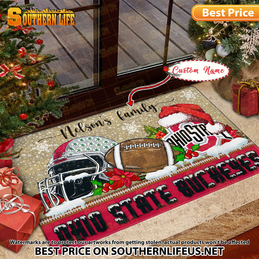 NCAA04-Ohio State Buckeyes Football X-Mas Doormat - Custom name
